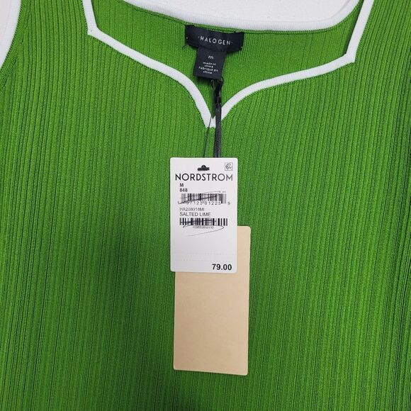 Halogen green ribbed retro 70s vibe wide strap stretch top size medium NWT - Picture 3 of 6